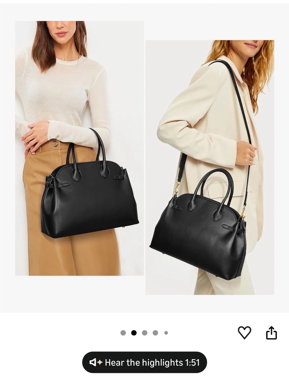 Amazon Black Leather Satchel Handbag with Removable Strap
